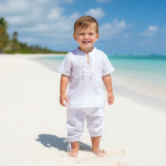 Este conjunto es ideal para los primeros eventos y paseos de tu pequeño. Pensado en su comodidad, famosa por su suavidad y transpirabilidad, perfecta para mantenerlo fresco y seco en climas cálidos. La camisa tipo túnica facilita el cambio de ropa gracias a su escote con cordones rústicos. El pantalón incluye una cintura elástica muy suave y un corte holgado, ideal para el pañal y para gatear o jugar libremente. Un look puro, fresco y elegante para bautizos, cumpleaños y fotos de vacaciones. Tallas: Diseñado para las tallas más pequeñas (2-3 años).