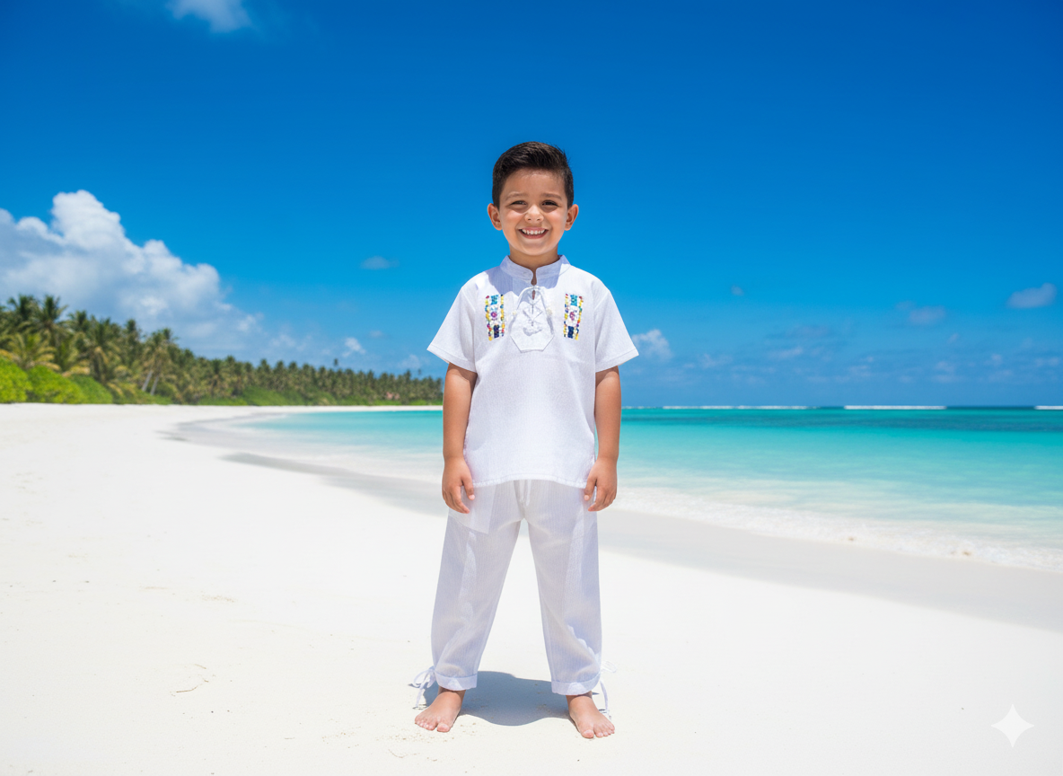 Este set de dos piezas es la elección esencial para que los más pequeños disfruten del verano con total libertad y un toque de elegancia boho. El tejido ligero y transpirable (tipo algodón o manta) mantiene a tu hijo fresco en el calor, siendo ideal para la playa, vacaciones o eventos familiares de día. La camisa presenta un diseño de cuello mao y un escote ajustable con cordones, permitiendo un vestir rápido y cómodo. El pantalón cuenta con un corte relajado que asegura la diversión sin restricciones. Un básico de verano imprescindible que combina confort y estilo. Ideal para: Edades preescolares y niños pequeños (3-6 años) que necesitan ropa cómoda y fresca.