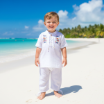 La elección ideal para los más pequeños del hogar. Este adorable conjunto de dos piezas está diseñado pensando en la piel sensible y la máxima libertad de movimiento de tu bebé. Confeccionado en tejido ligero y suave, garantiza que se mantenga fresco y cómodo en el clima cálido. La camisa tipo túnica facilita el vestir gracias a su cuello abierto de cordones, y el pantalón tiene una cintura elástica muy suave, perfecta para el uso de pañal y el juego activo. Un básico fresco y elegante para cualquier evento de día, paseo familiar o bautizo de verano.