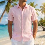 Guayabera Rosada Bordada Manga Corta Tabita