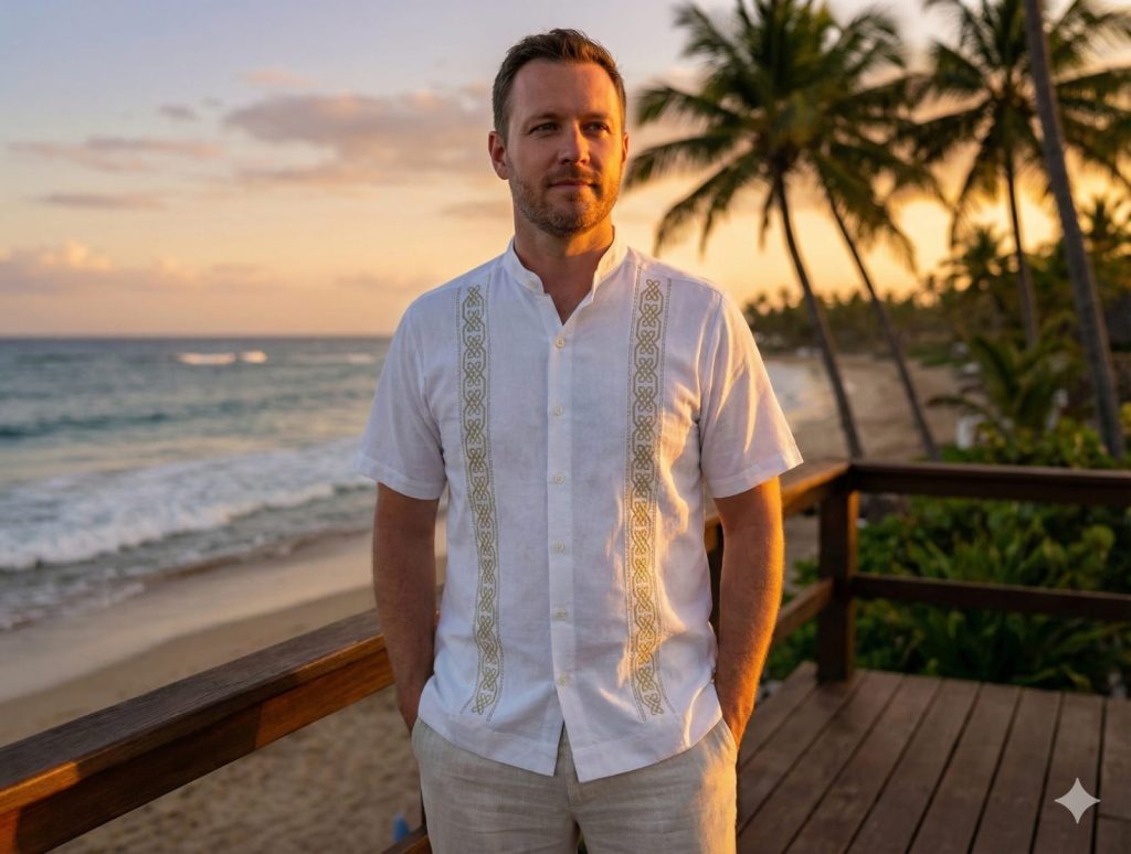 Eleva tu estilo este verano con nuestra exclusiva camisa de estilo guayabera, diseñada para el hombre que busca elegancia sin sacrificar la frescura. Confeccionada en un tejido ligero y transpirable, esta prenda es la protagonista perfecta para bodas en la playa, eventos al aire libre o una cena especial frente al mar.