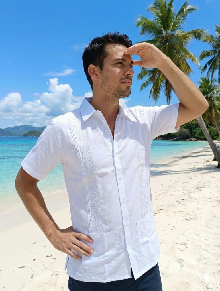 Descubre el equilibrio perfecto entre tradición y modernidad. Esta guayabera blanca destaca por sus impecables bordados verticales con patrones geométricos, que añaden una textura rica y un carácter distintivo a la prenda. ​Diseñada pensando en el clima cálido, su corte permite la circulación del aire, manteniéndote fresco durante bodas en la playa, cenas al atardecer o eventos corporativos al aire libre. Cuenta con dos bolsillos funcionales en la parte inferior que refuerzan su estilo utilitario y clásico. ​Estilo: Formal de playa / Casual elegante. ​Detalles: Botones nacarados y cuello estructurado. ​Ideal para: Bodas, bautizos y vacaciones de lujo.
