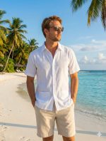 Elegancia caribeña atemporal. Esta guayabera combina la tradición con la máxima frescura. Confeccionada en un tejido ligero y transpirable, presenta los clásicos bordados verticales y alforzas que definen su estilo, junto con dos bolsillos funcionales en la parte inferior. La prenda perfecta para bodas en la playa, cenas al atardecer o para elevar tu estilo vacacional.