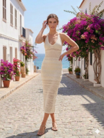 Vestido Largo Hilo Beige - Image 3