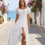 Vestido Largo Blanco Con Apertura
