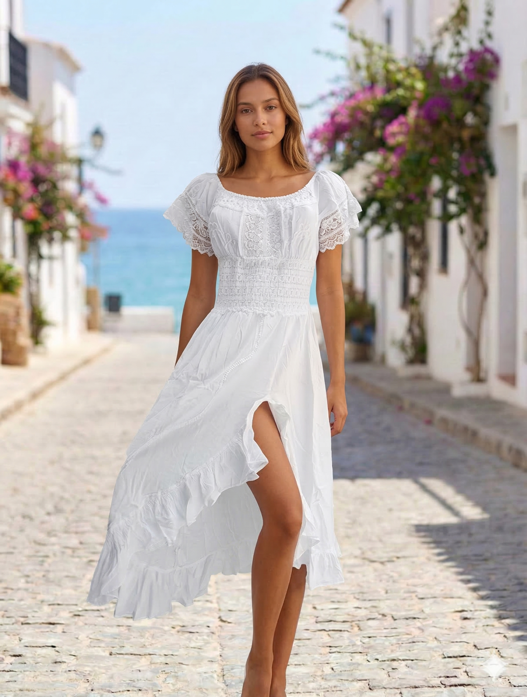 Vestido Largo Blanco Con Apertura - Image 1
