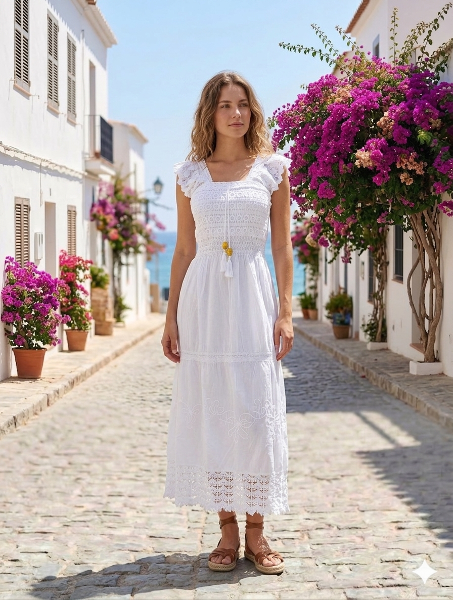 Vestido Largo Blanco Tiras Anchas Tabita R.2723 - Image 1