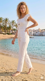 Pantalón Pareo Blanco Bordado Alfrente
