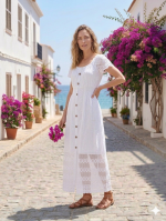 Vestido Largo Blanco Botones Mangas - Image 2