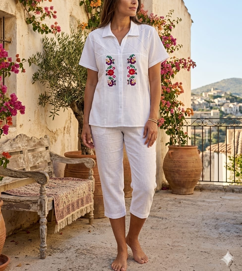 Blusa L Blanca Bordada Hindú Abierta R (1) Blusa L Blanca Bordada Hindú Abierta R.3563 - Image 1