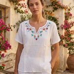 Blusa L Blanca Bordada Hindú Cerrada R.3535