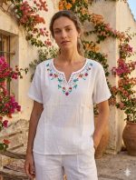 Blusa L Blanca Bordada Hindú Cerrada R.3535