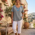 Blusa L Verde Oliva Bordada Hindú Cerrada R.3557