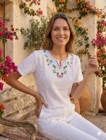 Blusa M Blanca Bordada Hindú Cerrada R.3475 - Image 2