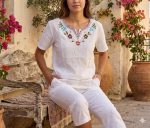 Blusa M Blanca Bordada Hindú Cerrada R.3475 - Image 4