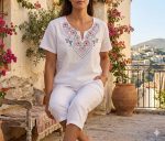 Blusa M Blanca Bordada Hindú Cerrada R.3475 - Image 3