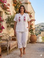 Blusa XL Blanca Bordada Hindú Abierta R.3499