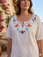 Blusa XL Blanca Bordada Hindú Cerrada R.3488 - Image 4