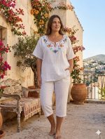 Blusa XL Blanca Bordada Hindú Cerrada R.3488 - Image 3