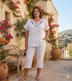 Blusa XL Blanca Bordada Hindú Cerrada R.3488