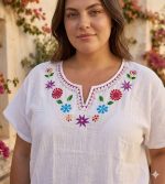 Blusa XL Blanca Bordada Hindú Cerrada R.3488 - Image 2