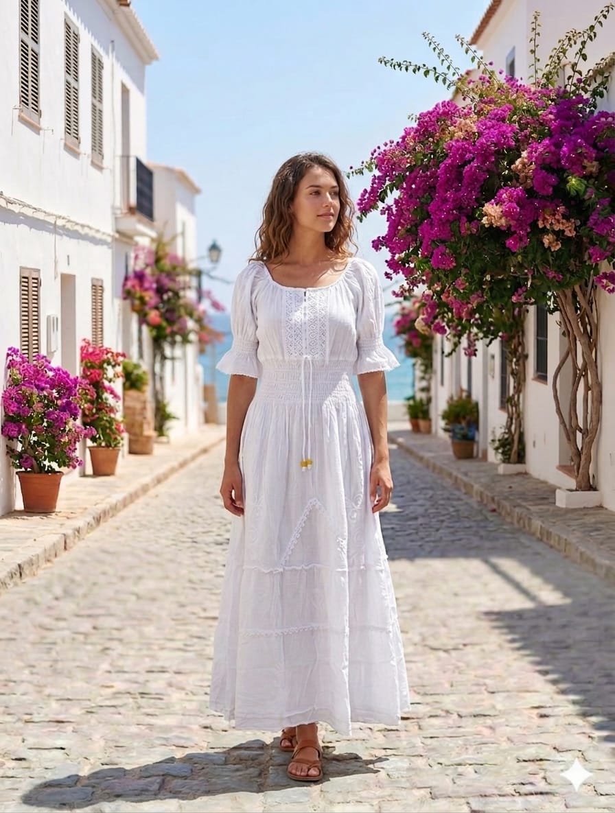 Vestido Blanco Largo Mangas Graciela - Image 1