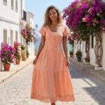 Vestido Largo Salmon Mangas Graciela