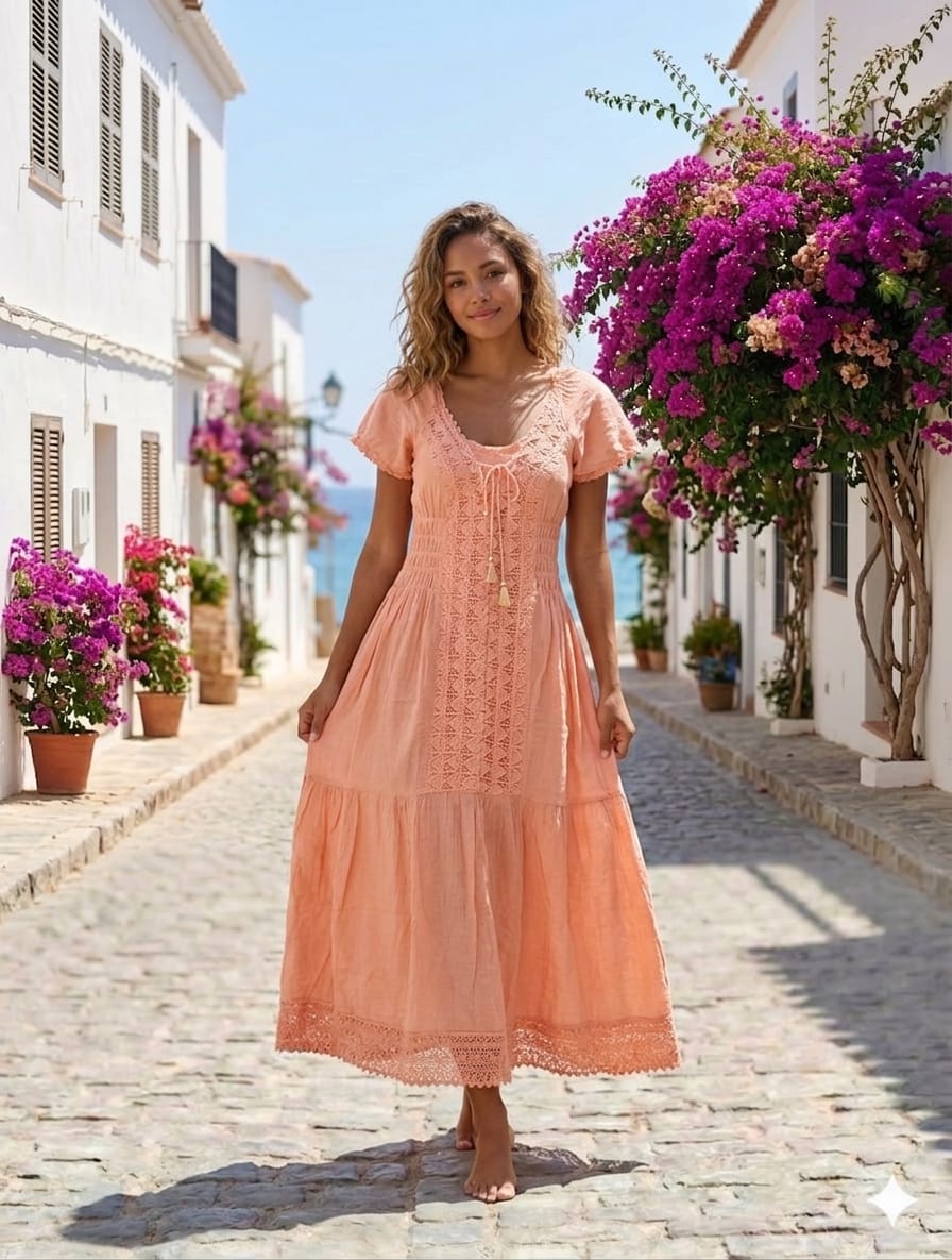 Vestido Largo Salmon Mangas Graciela - Image 1