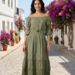 Vestido Largo Verde Oliva Mangas Graciela