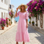 Vestido Largo Rosado Manga Tabita