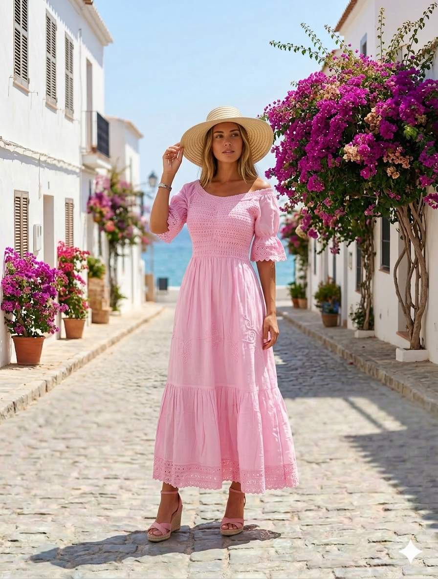 Vestido Largo Rosado Manga Tabita Vestido Largo Rosado Manga Tabita - Image 1