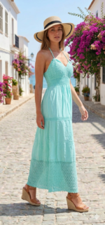 Vestido Largo Verde Menta Amarrar Tabita