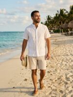Guayabera Blanca Bordada Cuello Piloto Manga Corta Graciela