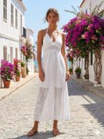 Vestido Largo Blanco Amarrar Malla Tabita R.4331
