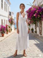 Vestido Largo Blanco Doble Tira Resorte Malla Tabita R.4323