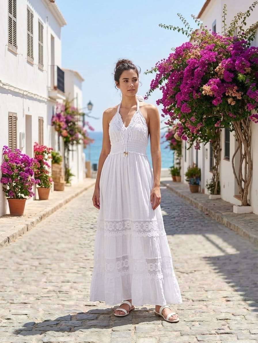 Vestido Largo Amarrar Blanco Graciela - Image 1