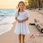 Vestido Niña Blanco Resorte Mangas