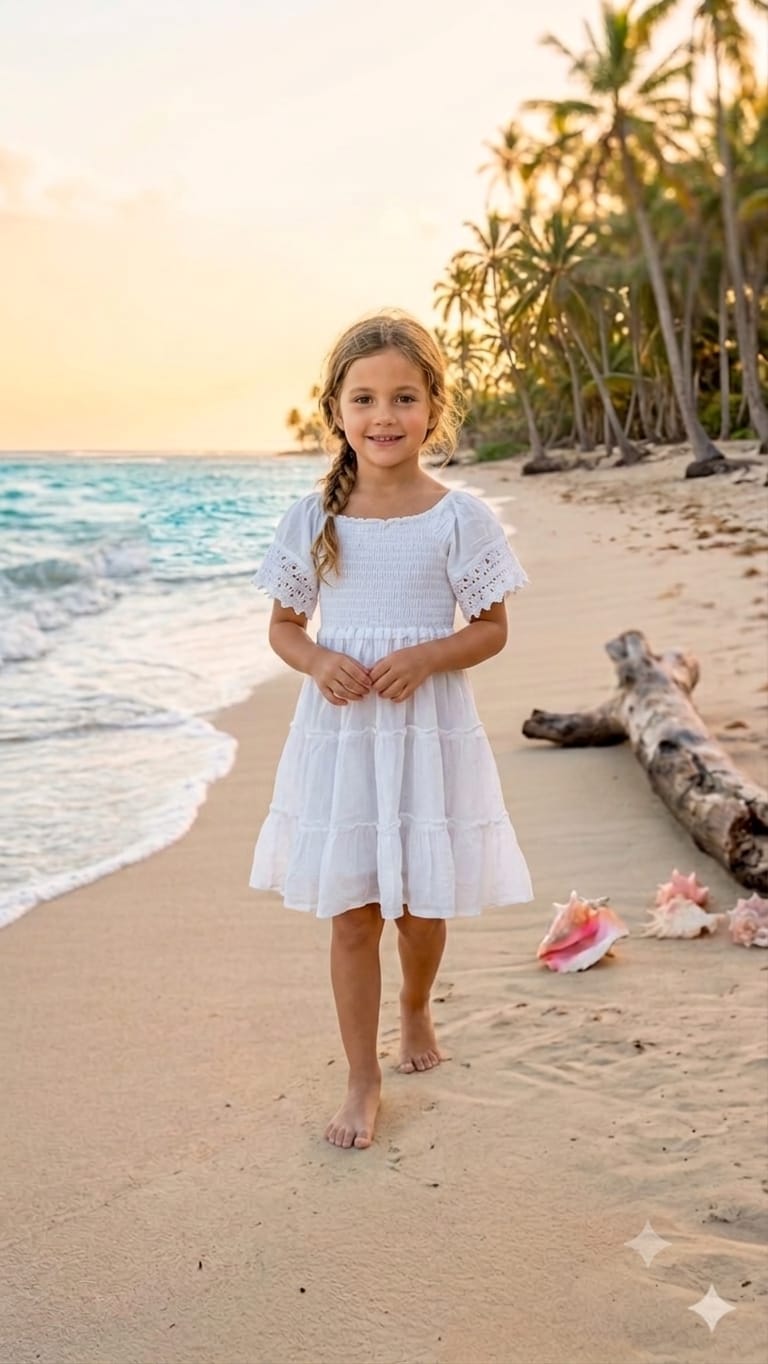 Vestido Niña Blanco Resorte Mangas - Image 1