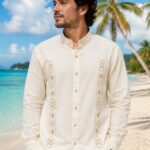 Guayabera Beige Cuello Piloto Manga Larga Tabita