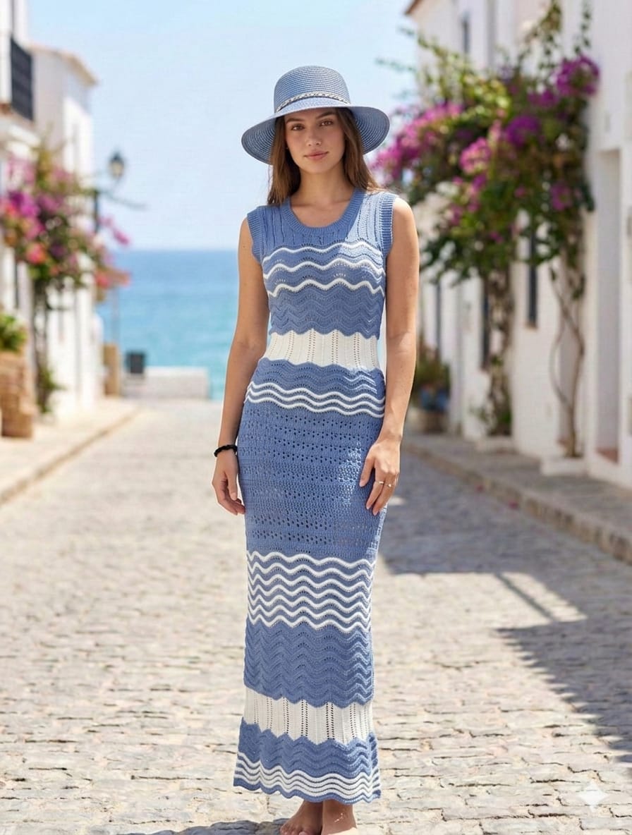 Vestido Hilo Largo Azul Rayas - Image 1