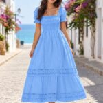 Vestido Azul Jean Claro Largo Mangas