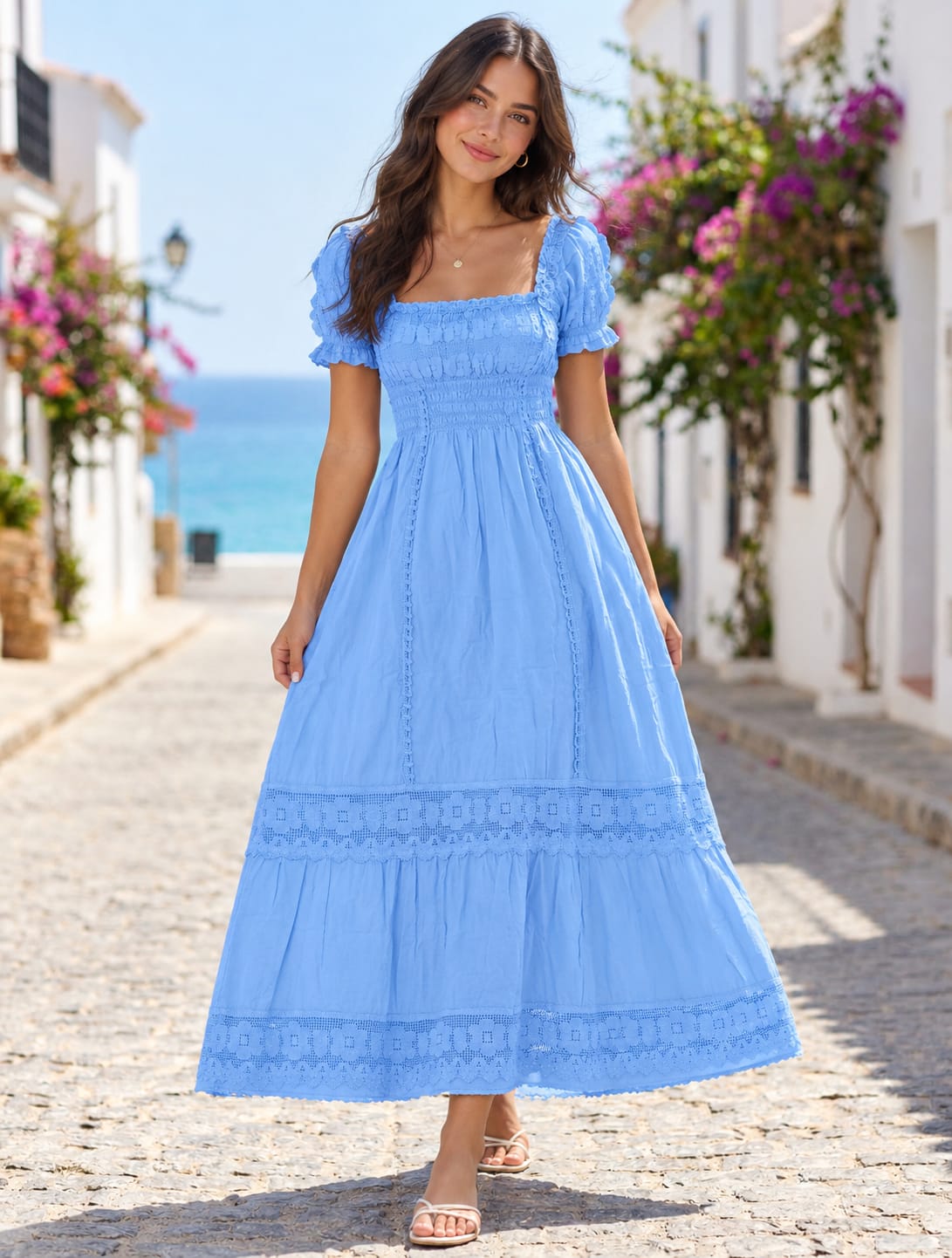 Vestido Azul Jean Claro Largo Mangas - Image 1