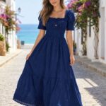 Vestido Azul Jean Oscuro Largo Mangas