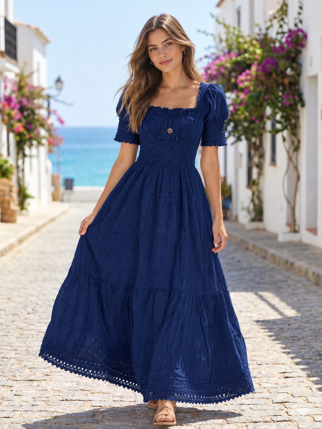 Vestido Azul Jean Oscuro Largo Mangas - Image 1