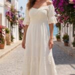 Vestido Beige Largo Pecho Cerrado Manga Tabita R.5849