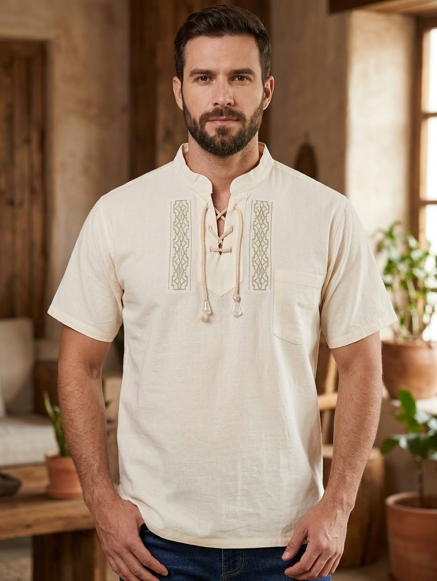 WhatsApp Image 2026-10-23 at 6.17.37 PM Camisa Manga Corta Beige De Cordon Bordada - Image 1